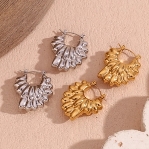 Stainless Steel Irregular Double Layer Petal Hollow Hoop Earrings 18K Gold Plated Textured Geometric Jewelry For Women