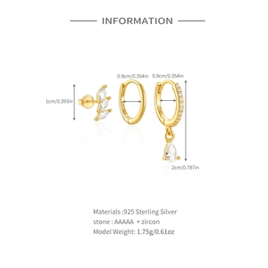 Detailed specs for 925 sterling silver hoop earring set with cubic zirconia size guide