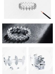 Macro detail of polished 925 sterling silver ring with sparkling floral zircon cluster