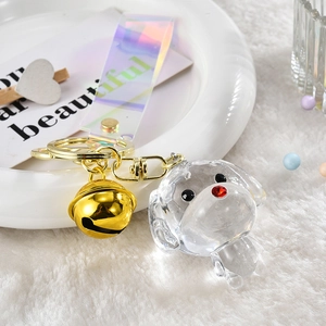 Creative transparent puppy acrylic keychain with golden bell and iridescent strap accessory