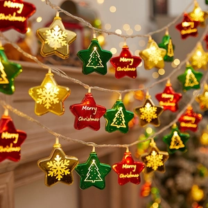 Christmas LED String Lights Star Ball Electroplated Hanging Decorations Warm White For Shop Window Tree Party Decor