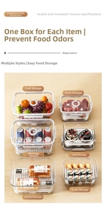 Macro view of clear storage box with white drainage tray and airtight lid for food