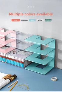Three-layer acrylic desk organizer bookshelf in five various colors for office