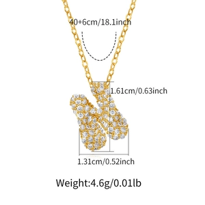 Detailed size specifications for gold plated letter N pendant necklace with dimensions