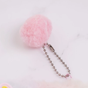 Cute pink plush unicorn pencil case with soft faux fur and silver metal keychain charm