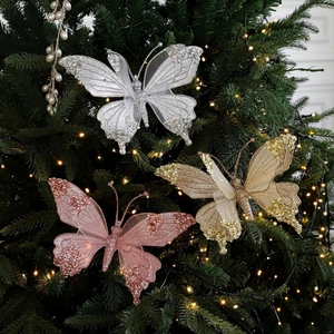 Addobbi Per Albero Di Natale Farfalla Libellula Glitterati In Garza Decorazioni Festive Sospese Scintillanti
