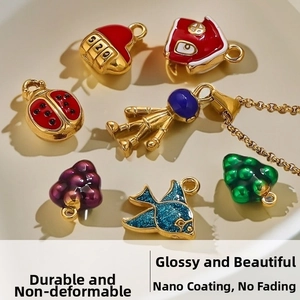 Macro shot of 3D retro colorful enamel animal pendants with 520 heart and gold finish