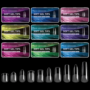 Professional Soft Gel Nail Tips Ultra Thin Clear Frosted Full Cover Long False Nails Extensions Manicure Accessory For Women