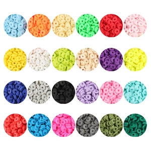 DIY jewelry kit with 24 colors of 6mm flat clay beads and letter beads for bracelet making