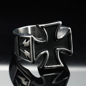 Men Ring Stainless Steel Iron Cross Lightning Pattern Retro Punk Gothic Style Jewelry Oil Drop Enamel Signet Accessory