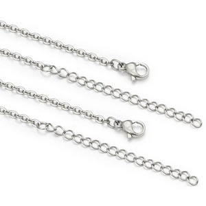 2mm stainless steel flat O-cross link necklace chain with lobster clasp and jump ring