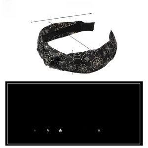 Detailed size specifications for Halloween black headband with white spider web print
