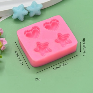 Pink heart and star silicone mold for DIY crafts with precise size measurements