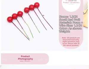 Detail of 1.2cm red foam berries with iron wire for Christmas DIY flower arrangements