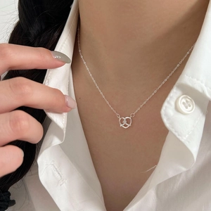 925 Sterling Silver Heart Pretzel Knot Necklace With Zircon Minimalist Elegant Pendant Jewelry For Women