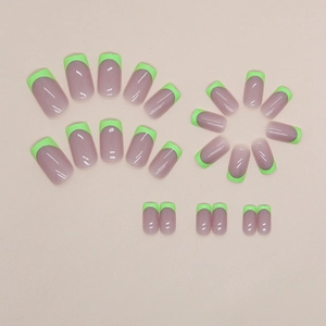 Neon groene French tip kunstnagels in halflange vierkante vorm voor mode
