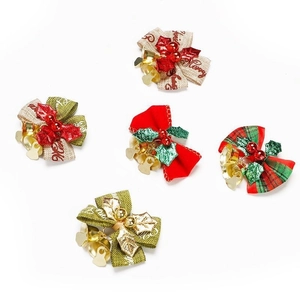 Set of five festive Christmas bow ornaments with bells for pet gifts and plush toys