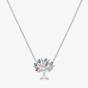 925 Sterling Silber Lebensbaum Halskette Mit Bunten Bösen Blick Emaille Anhänger Boho Glück Schmuck Für Damen