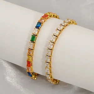 Tennis Armband 18K PVD Vergoldet Edelstahl Baguette Schliff Zirkon Hip Hop Verstellbare Kette Schmuck Für Damen Herren