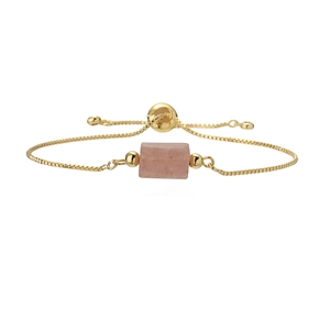 Adjustable gold box chain bracelet featuring a rectangular pink natural stone pendant