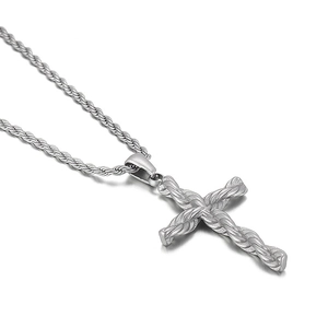 Minimalistische silberne Edelstahl-Kordelkette mit einem klassischen Kreuzanhänger
