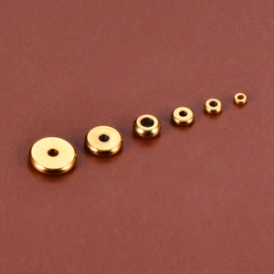 Flat round gold stainless steel spacer beads in six sizes for DIY jewelry making