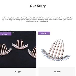 Close-up of elegant rose gold hair combs with white pearls and sparkling rhinestones