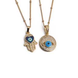 Gold Plated Copper Evil Eye Hamsa Hand Pendant Necklace With Zircon Heart Charm Boho Jewelry For Women