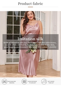 Detail of rose gold imitation silk nightgown showing smooth satin texture and drape