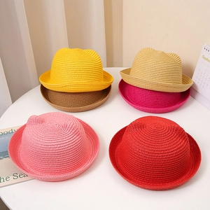 Chapeaux de paille colorés pour enfants avec oreilles de chat, protection solaire en six tons