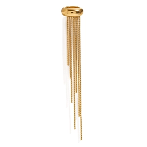 Polished gold stainless steel tassel earrings featuring a sleek hoop and long fringe