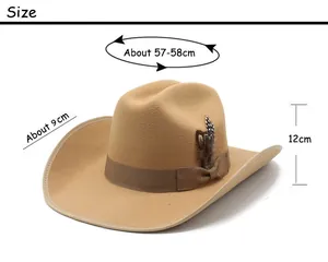 Detailed size chart for Western felt cowboy hat showing brim and height measurements