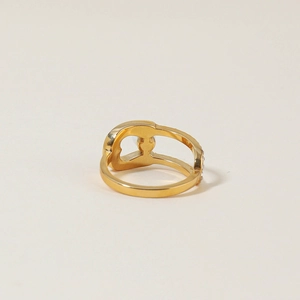 Bague double couche en acier inoxydable plaqué or 18 carats avec pierres en zircon