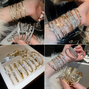 Geometric Double Layer Open Cuff Bracelet Zircon Gourd Fashion Iridescent Resin Satin Scarf Bangle Jewelry For Women