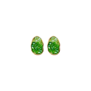 Irregular green crystal stud earrings with gold plating for women's fashion jewelry