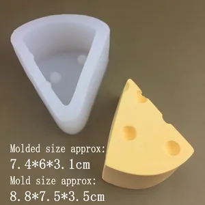 Cheese-shaped silicone mold for cake and candles with 7.4x6x3.1cm molded size specs