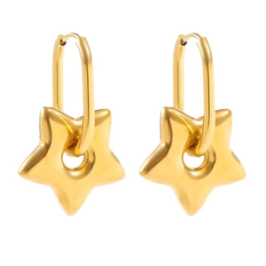 Minimalist gold-plated stainless steel star drop earrings with polished oval hoops