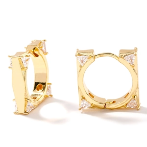 Elegante goldene quadratische Creolen mit Zirkonia-Inlays in hochglanzpolierter Optik