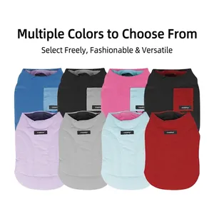 Reversible padded pet vest for dogs and cats in various multi-color contrast designs