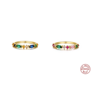 Luxury 925 Sterling Silver Gold Plated Ring Colorful Marquise Zirconia Inlaid Wedding Ring For Women Fashion Korean Style Jewelry