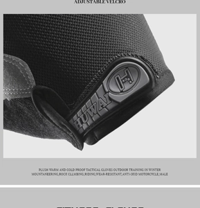 Close-up of tactical half-finger gloves featuring adjustable velcro and durable rubber pads