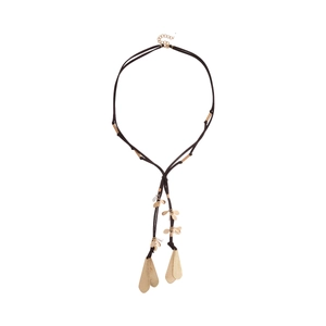 Collier en Y vintage avec pendentif goutte d'eau dorée et cordon en peluche marron