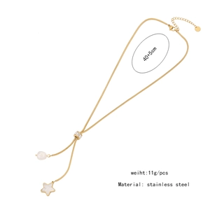 Detail of stainless steel Y-necklace with pearl and star charm, 11g weight, 45cm length