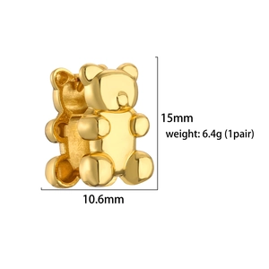 18K gold plated 3D teddy bear hoop earrings pair with high polish finish for women