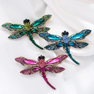 Dragonfly Brooch Pin Alloy Vintage Rhinestone Zircon Crystal Insect Large Sparkling Fashion Accessory Women