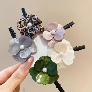 Pinces À Cheveux Fleur En Résine Acétate Avec Faux Künstliche Perle Et Strass Douce Épingle À Cheveux Accessoires Pour Femmes