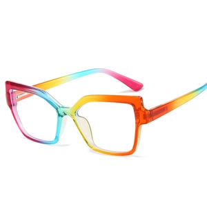 Rainbow gradient oversized cat-eye glasses frame with stylish geometric resin design