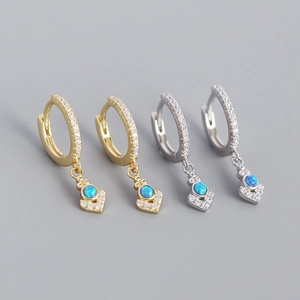 Orecchini in argento S925 con opale e pendenti a cuore in oro e platino