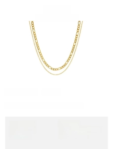 Detailed spec sheet showing 18K gold-plated double-layer Figaro and Cuban necklace