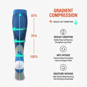 Blue and gray compression socks with graduated pressure design for sports performance